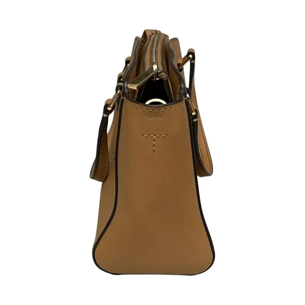 Tory Burch Emerson Mini Top Zip Tote Saffiano Leather Camel Crossbody Satchel